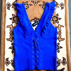 Express sleeveless blue sweater cotton top L